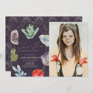 Sie ist ein Gem Crystals Gemstone Geburtstags-Foto Einladung