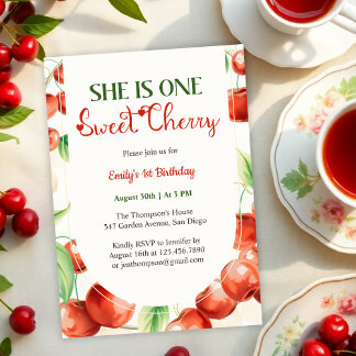 Sie ist ein süßes Cherry Baby Mädchen 1. Geburtsta Einladung