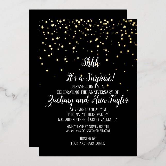 Sie ist ein überraschender Confetti auf Black Part Folieneinladung (Vorderseite/Rückseite)
