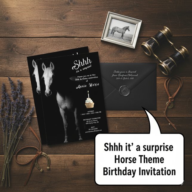 Sie ist ein überraschendes Pferd sie zum Geburtsta Einladung (Shhh it's a surprise Horse Them Birthday Invitation)