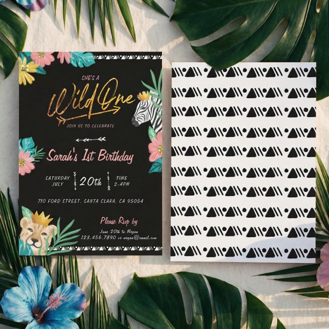Sie ist ein Wild One Tropical Dschungel Tribal Geb Einladung (She's A Wild One Tropical Jungle Tribal Birthday Invitation)