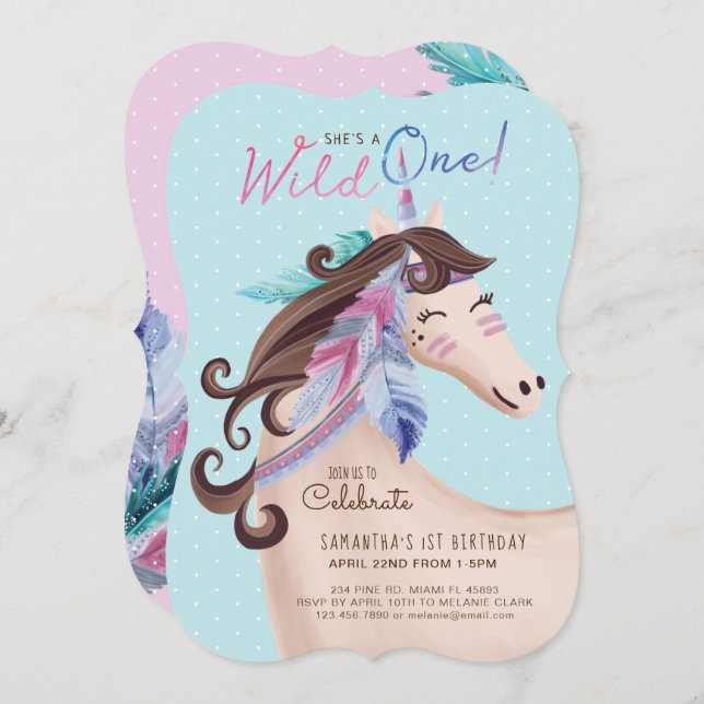 Sie ist ein Wild-One-Wild-Tribal-Aquarell-Einhorn Einladung (Vorne/Hinten)