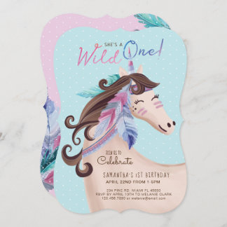 Sie ist ein Wild-One-Wild-Tribal-Aquarell-Einhorn Einladung