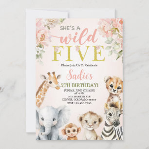 Sie ist ein wildes Fünf Floral Safari Mädchen 5. G Einladung