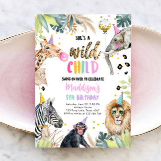 Sie ist ein Wildkind Safari Party Tiere Geburtstag Einladung