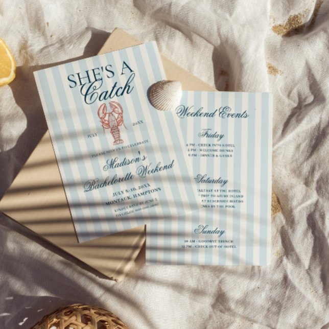 Sie ist eine Hummer Blue Striped Bachelorette Einladung (Von Creator hochgeladen)