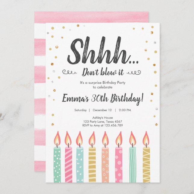 Sie ist eine überraschende Gold Confetti Geburtsta Einladung (Vorne/Hinten)