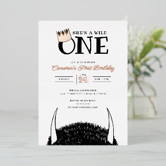 Sie ist eine wilde - 1. Geburtstag Gold Crown Foil Folieneinladung