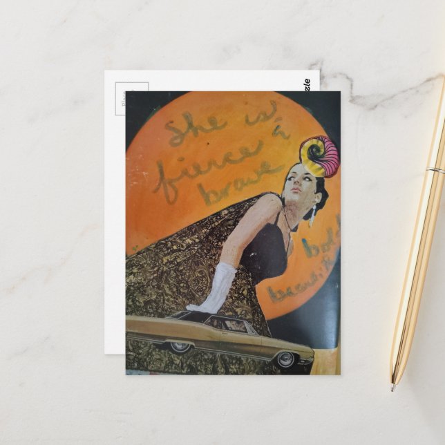 Sie ist eine wilde und mutige Collage Postkarte (Vorderseite/Rückseite Beispiel)