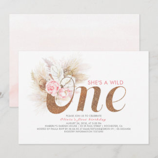Sie ist eine Wildfrau - Pink Pampas Grass 1. Gebur Einladung