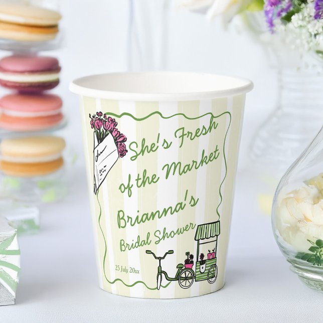Sie ist frisch vom Brautparty des Marktes Pappbecher (She's fresh of the market bridal shower monogrammed paper cups personalized table decor)