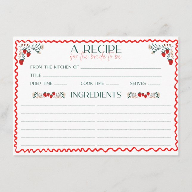 Sie ist frisch vom Markt Brautparty Rezept Begleitkarte (Vorderseite)