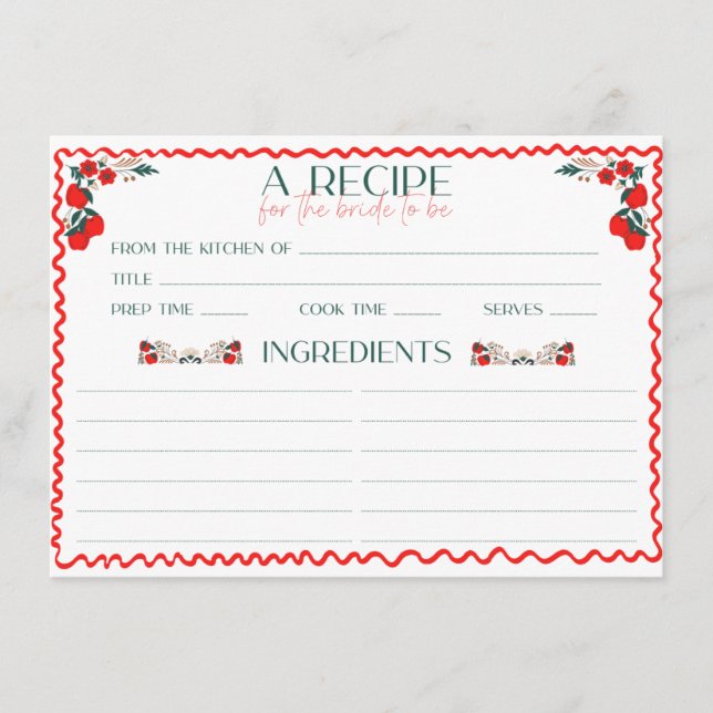 Sie ist frisch vom Markt Brautparty Rezept Begleitkarte (Vorderseite)