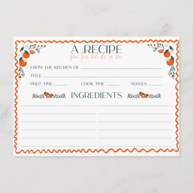Sie ist frisch vom Markt Brautparty Rezept Begleitkarte (Vorderseite)