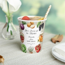 Sie ist frisch vom Markt Gingham-Brautparty Pappbecher