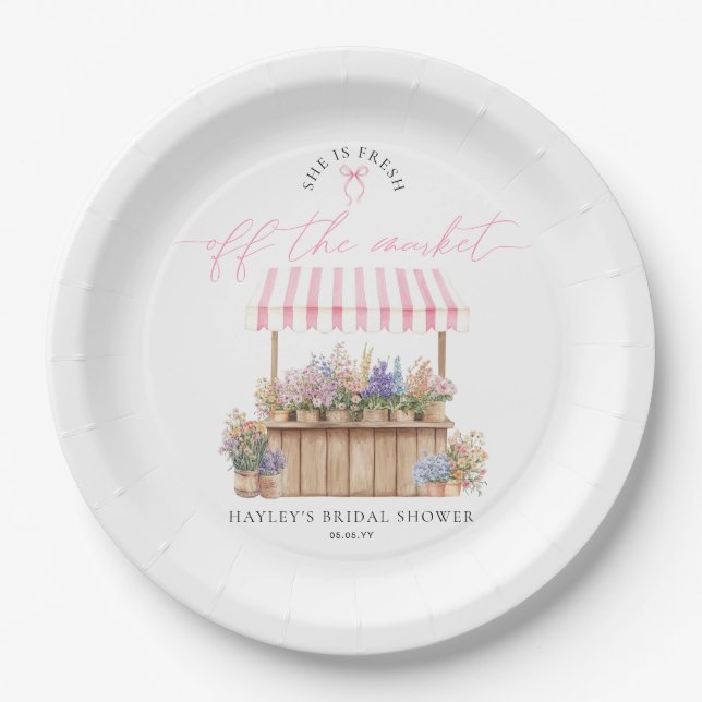 Sie ist frisch vom Markt pinkfarbenes Brautparty Pappteller (Vorderseite)