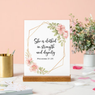 Sie ist gekleidet in Kraft und Würde Blumen Acrylschild