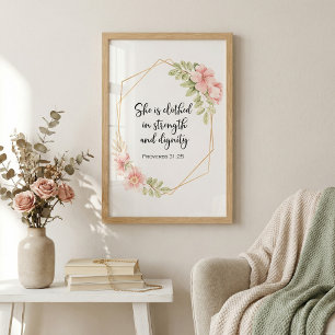 Sie ist gekleidet in Kraft und Würde Floral Fotodruck