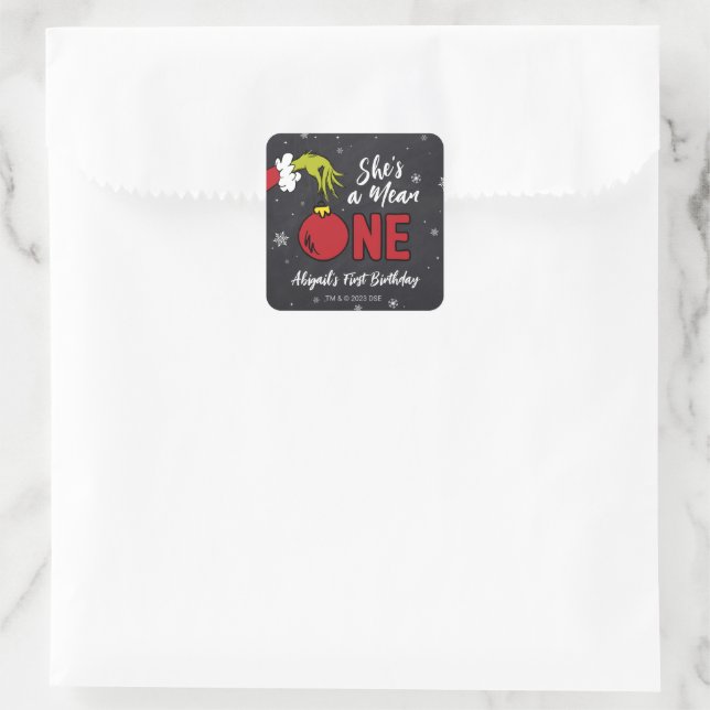 Sie ist Gemein | Grinch Birthday Quadratischer Aufkleber (Tasche)
