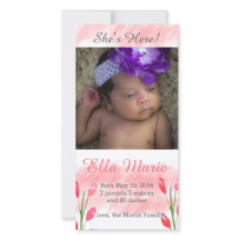 Sie ist hier Frühlingsblumen Geburtsankündigung