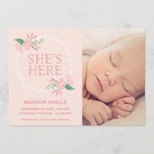 Sie ist hier Geburts-Mitteilung Ankündigung