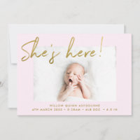Sie ist hier Gold und Blush Handgeschriebenes Foto