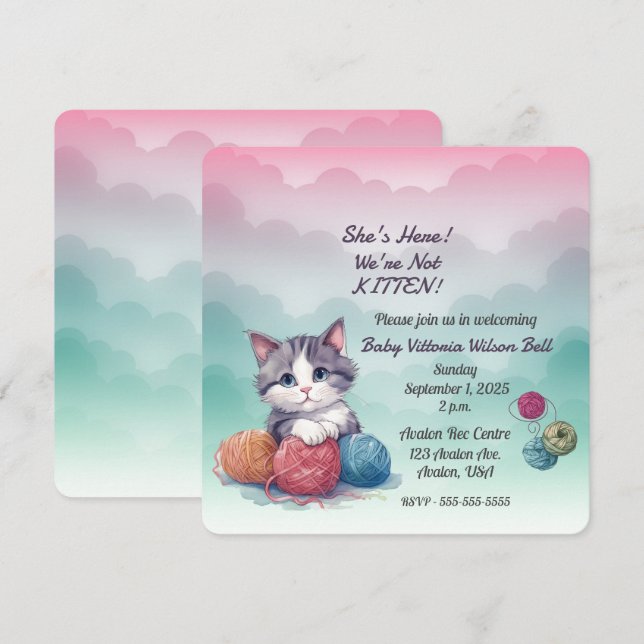 Sie ist hier Wir sind nicht Kitten Clouds Garn Einladung (Vorne/Hinten)