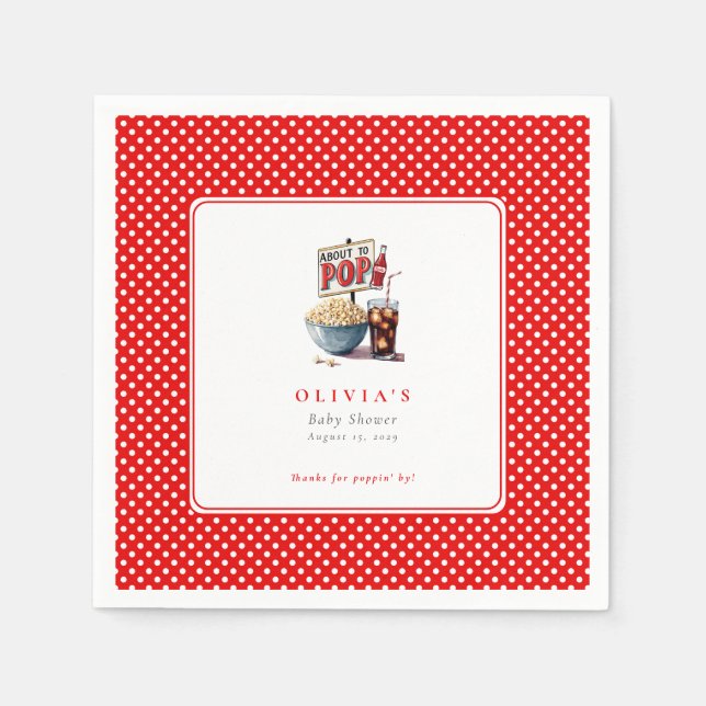 Sie ist im Begriff, Pop Popcorn Pop Soda Baby Show Serviette (Vorderseite)