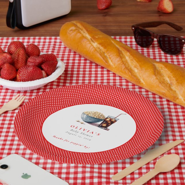Sie ist im Begriff, Popcorn Soda Baby Shower Pop Pappteller (Picknick)