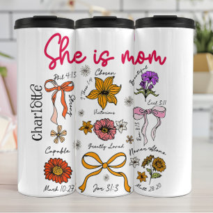Sie ist Mama Blumenbejahung Schrift Art Thermosbecher