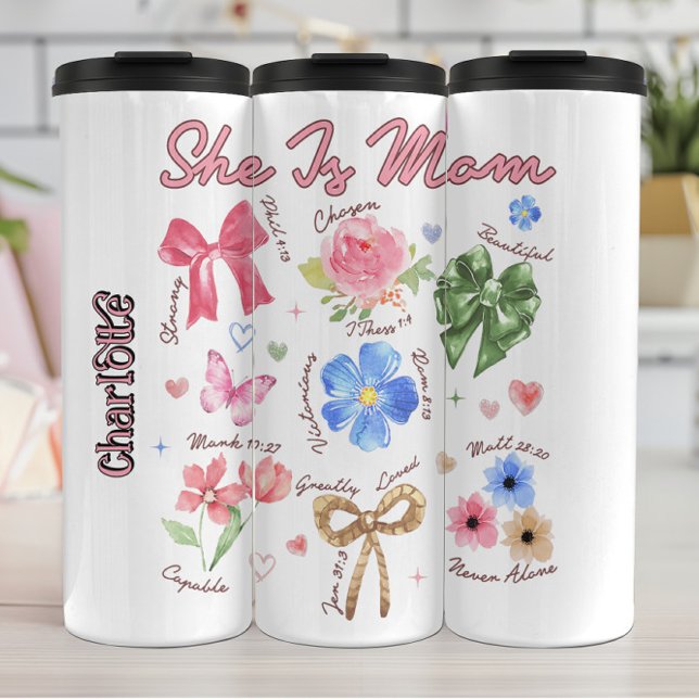 Sie ist Mama Christliches Blumendesign Thermosbecher (Von Creator hochgeladen)