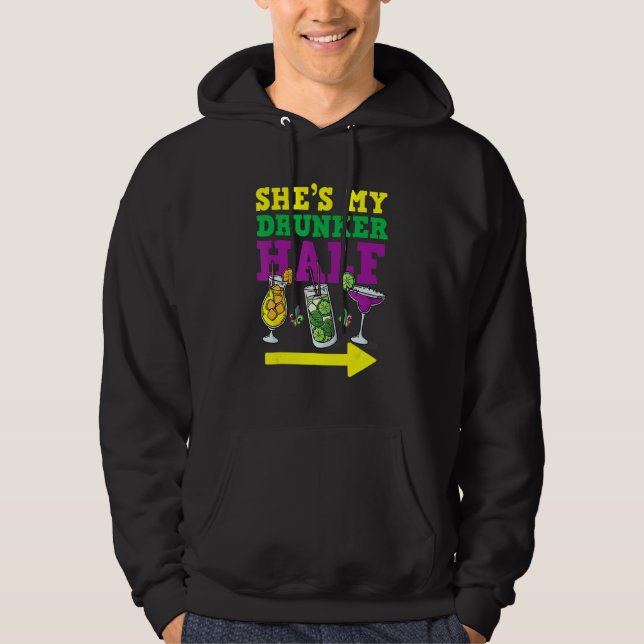 Sie ist mein Betrunkeneres Mardi Gras Couple Party Hoodie (Vorderseite)