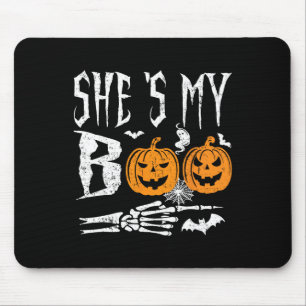 Sie ist mein Boo Skeleton Hand Pumpkin Halloween M Mousepad
