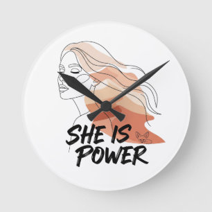 Sie ist Power - Wüstenfarben Feminine Line Art Runde Wanduhr