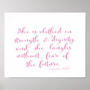 Sie ist stark verkleidet - Bibelverse - rosa Poster