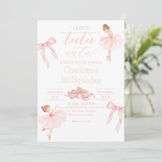 Sie ist Tutu Niedlich Ballerina Girl 1. Geburtstag Einladung