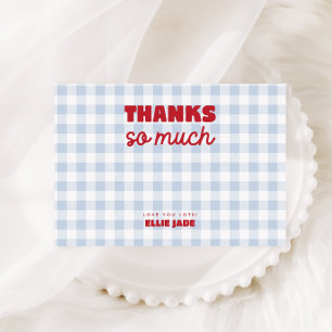 Sie ist unsere Kirsche auf dem blauen Gingham-Gebu Dankeskarte