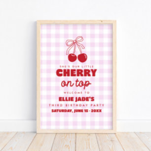 Sie ist unsere Kirsche auf dem rosa Gingham-Geburt Poster