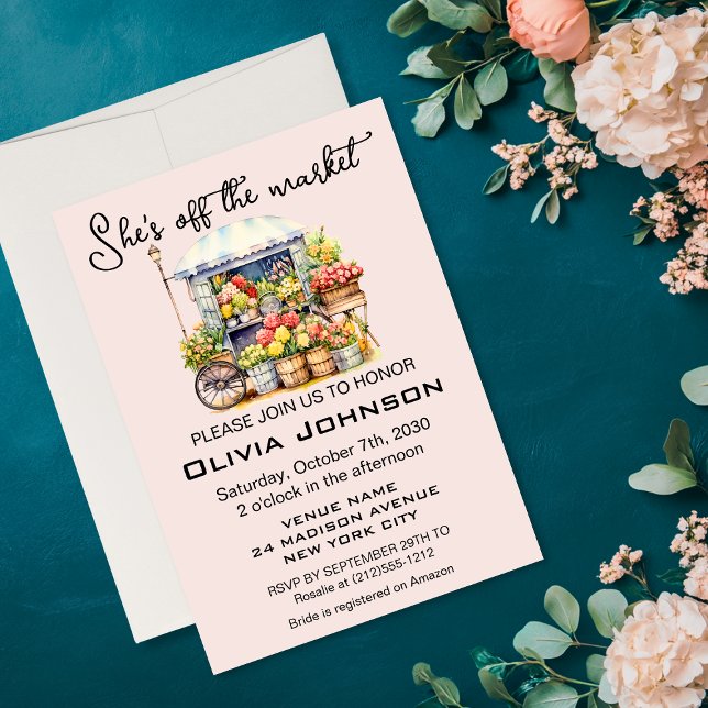 Sie ist vom französischen Blumenmarkt-Brautparty Einladung (She's off the Market French Floral Bridal Shower Invitation
)