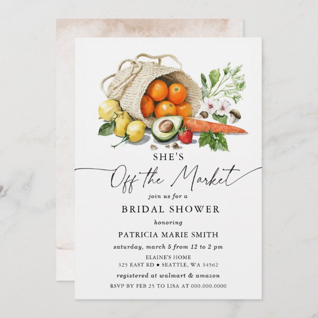 Sie ist vom Market Bauern Market Brautparty Einladung (Vorne/Hinten)