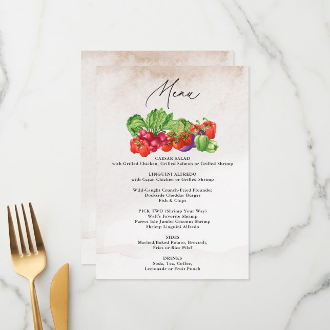 Sie ist vom Market Bauern Market Brautparty Menükarte (Vorderseite/Rückseite Beispiel)