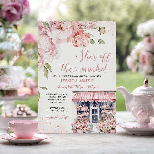 Sie ist vom Markt, das Brautparty der rosa Blume Einladung (Von Creator hochgeladen)