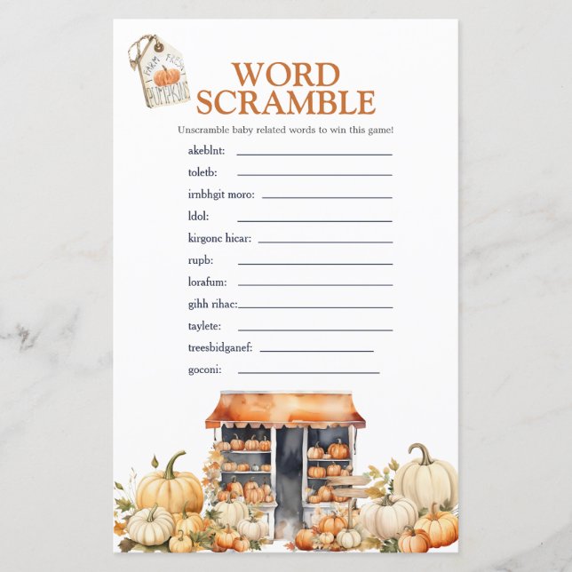 Sie ist vom Markt fallen Pumpkin Word-Scramble (Vorderseite)