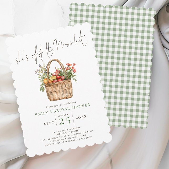 Sie ist vom Markt Sage Gingham Brautdusche Einladung (Von Creator hochgeladen)