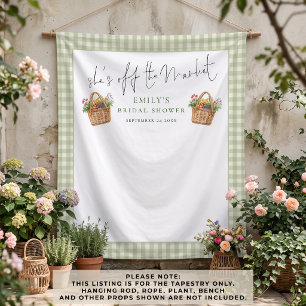Sie ist vom Markt Sage Gingham Foto Hintergrund Wandteppich