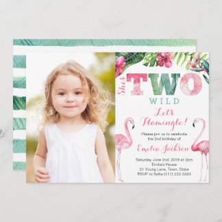 Sie ist ZWEI wilde Flamingo Geburtstagsparty Fotok Einladung