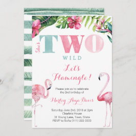 Sie ist zwei wilde Flamingo Party Cards Einladung