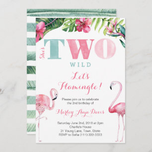 Sie ist zwei wilde Flamingo Party Cards Einladung