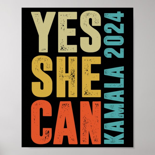 Sie kann Kamala 2024 Retro-Farben Poster (Vorne)