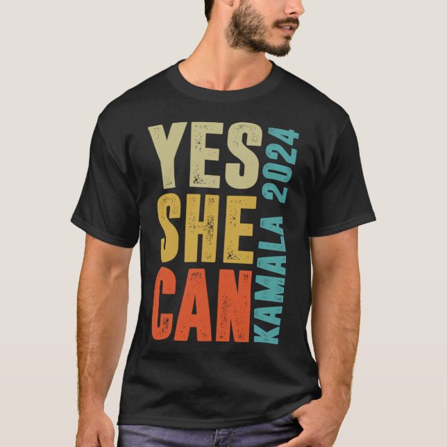 Sie kann Kamala 2024 Retro-Farben T-Shirt (Vorderseite)